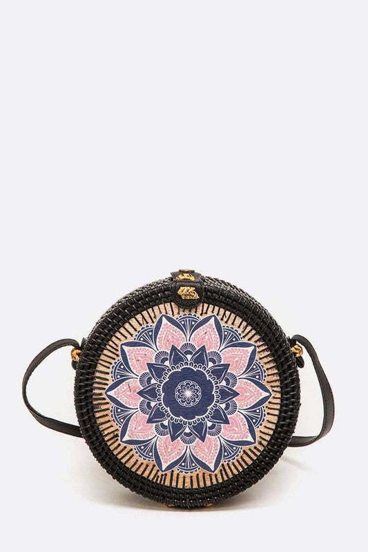 Hand Painted Wooden Panel Bamboo Circle Swing Bag
