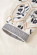 Notched Floral Sleeve Blouse