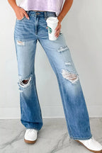 Mid Rise Distressed Sneak Peek Straight Leg Jeans