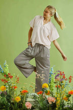 Umgee Drawstring Striped Wide-Leg Pants