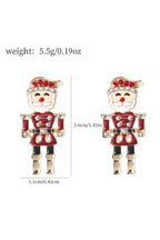 Fiery Red Pearl Rhinestone Embellished Christmas Enamel Nutcracker Earrings