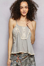 POL Boho Lace Trim Flowy Cami