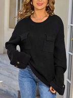 Pocket Detail Round Neck Sweater