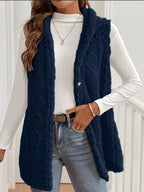 Hooded Button-Up Sherpa Vest Coat