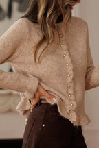 Ruffled Trim Button-Down Cardigan