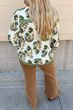Plus Size Floral Printed Contrast Patchwork Detail Tassel Tie 3/4 Sleeve Blouse