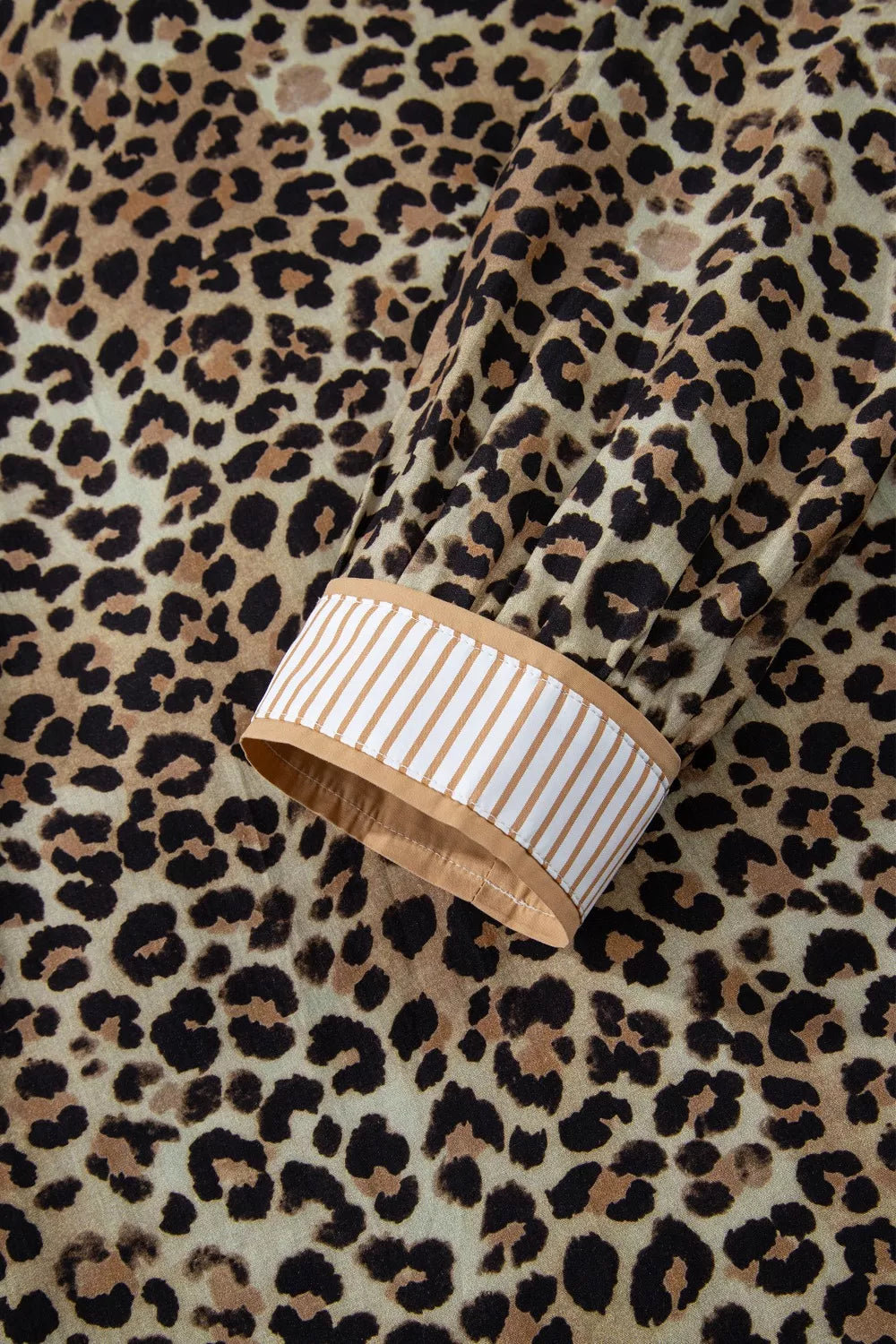 Contrast Striped Trim V Neck Leopard Shirt