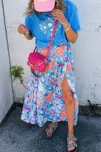 Floral Printed High Waist Split Skirt