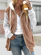 Full Size Fleece Zip-Up Hooded Outerwear Plus Size