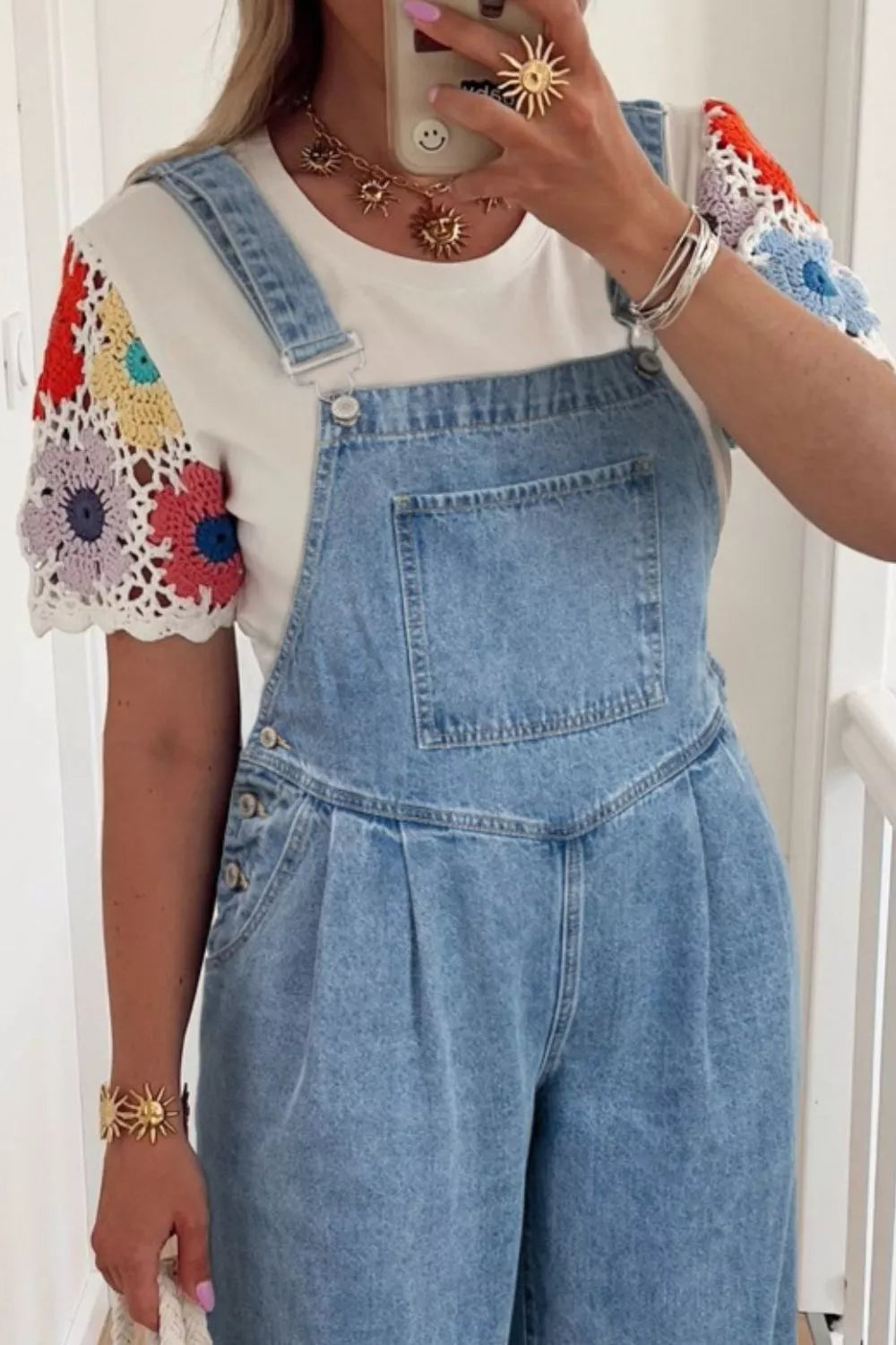 Wash Wide Leg Denim Overalls