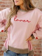Color Block Patchwork Lovers Embroidered Letter Sweatshirt