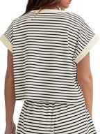 Full Size Striped Round Neck Top and Shorts Set Plus Size