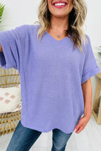 Waffle V Neck Short Sleeve Top