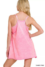 Zenana Acid Washed Mini Dress With Built-in Romper Liner