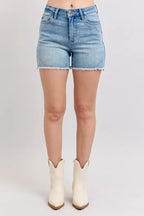 Judy Blue High Waist Western Embroidery Detail Cut Off Denim Shorts