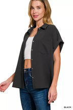 Zenana Full Size Woven Airflow Button Down Shirt Plus Size