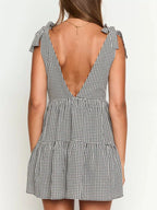 Gingham Tie-Shoulder Mini Dress