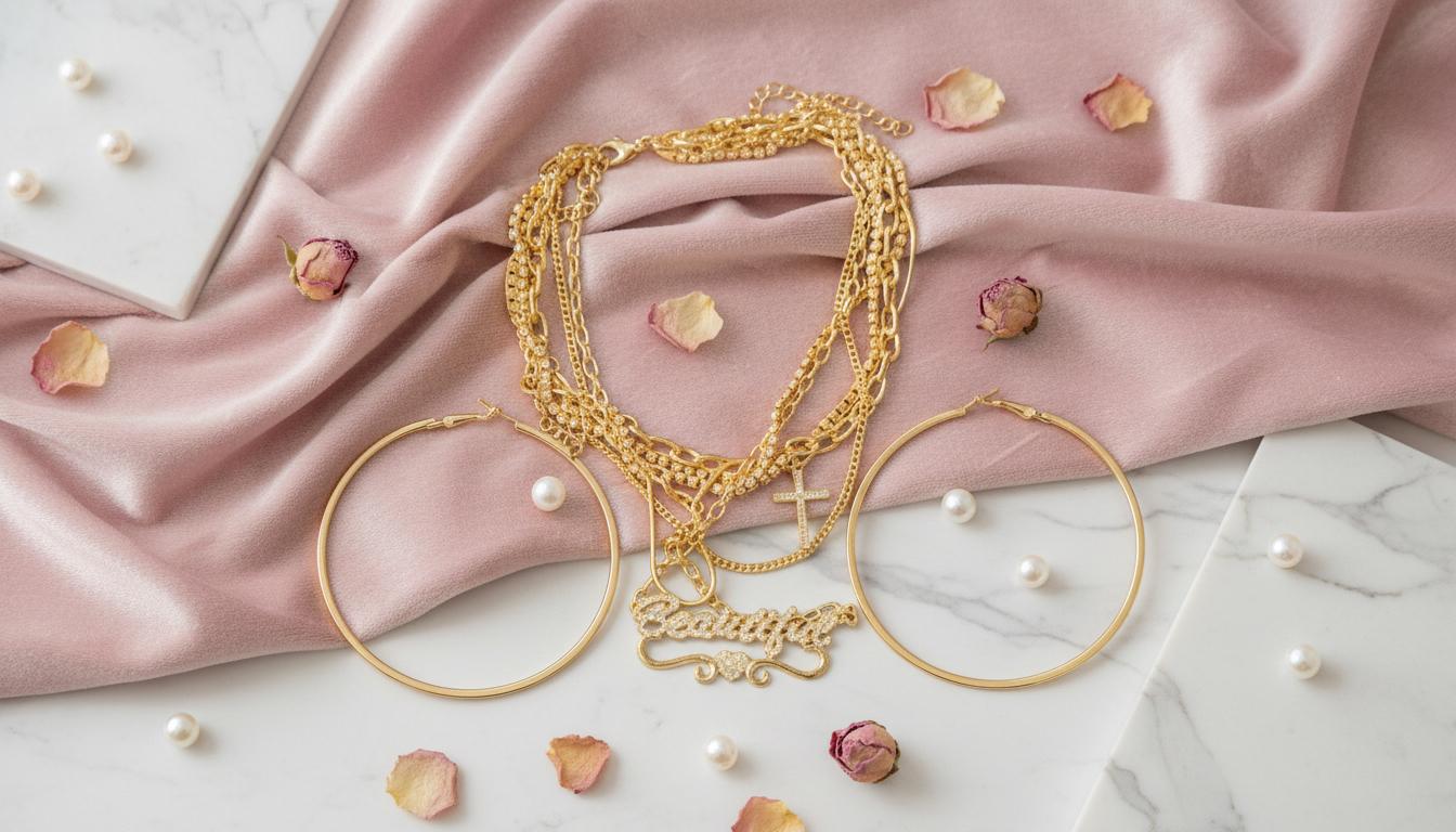 Layered Gold Chain & Cross Necklace Set