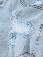 High Rise Distressed Raw Hem Denim Shorts