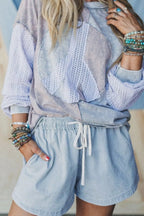 Striped Denim Shorts with Drawstring Waist