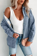 Corduroy Plaid Button-Up Shacket