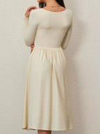 Square Neck Long Sleeve Midi Dress