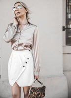 White Button Front Layered Asymmetrical Mini Skirt