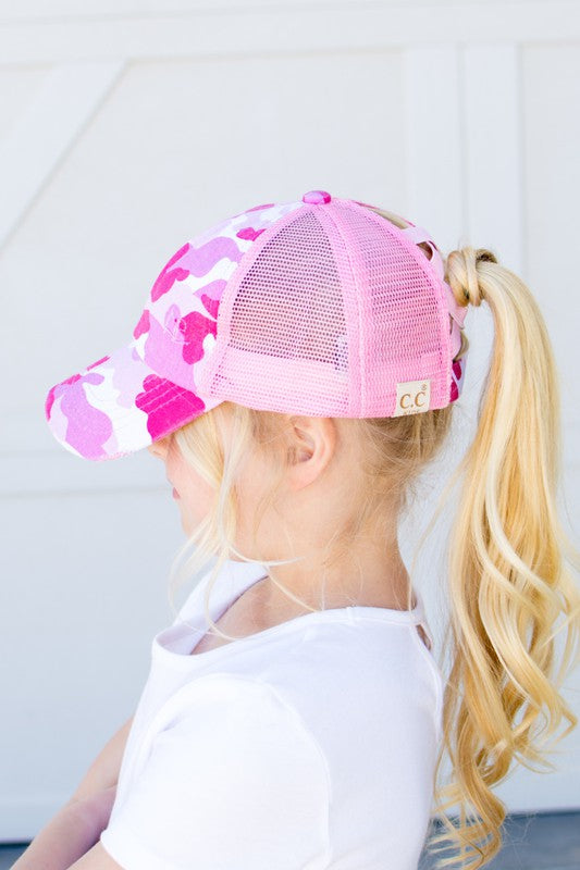 Girls CC Criss-Cross Ponytail Caps-Camo