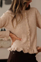 Ruffled Trim Button-Down Cardigan