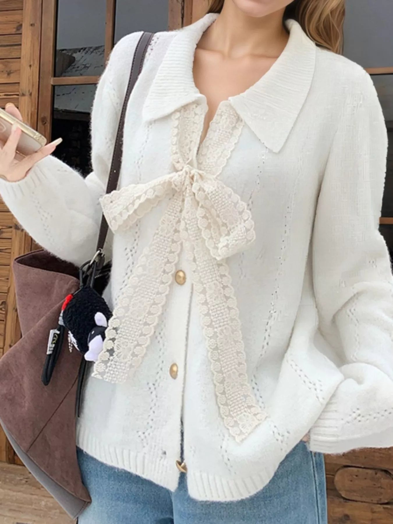Lace Tie Button Up Cardigan