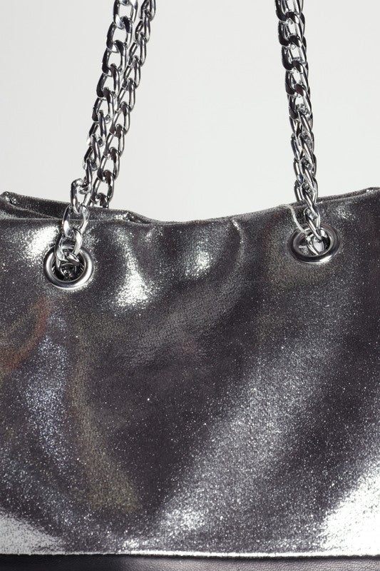 GLOSSY PU LEATHER FASHION BUCKET BAG