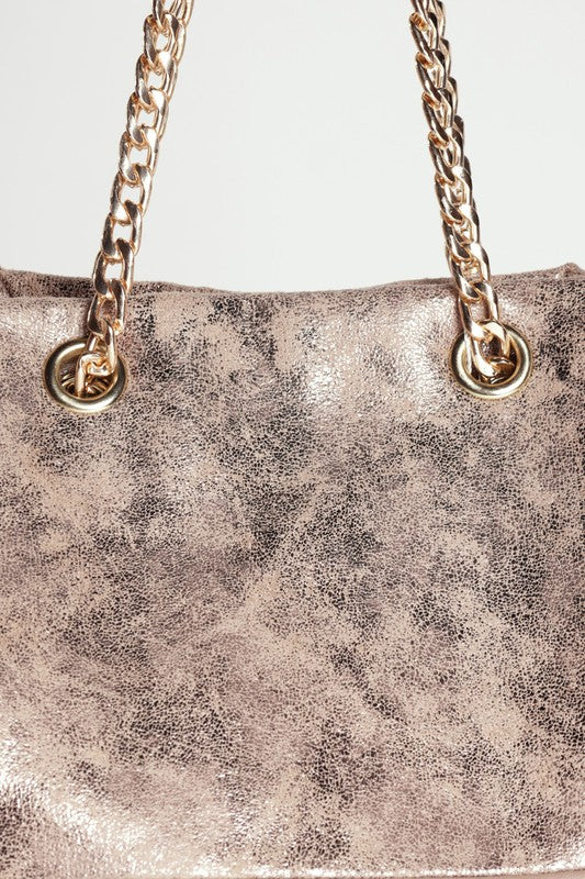 GLOSSY PU LEATHER FASHION BUCKET BAG