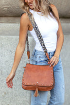 Leopard Strap Fold-over Crossbody Bag