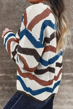 Chevron Striped Round Neck Sweater