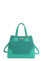 Nicole Lee USA Monogram Pattern Handbag with Rhinestones Decor