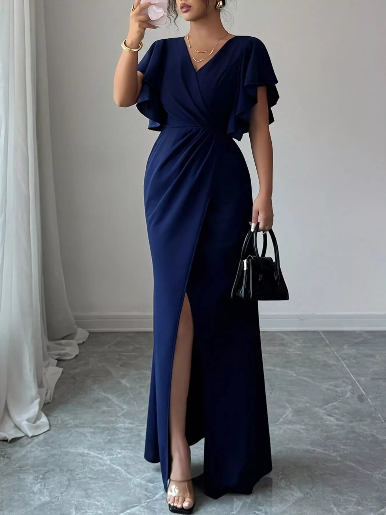 Surplice Flutter Sleeve Maxi Dress