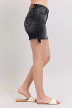 Judy Blue Full Size Long Cut Off 2 Button Dad Denim Shorts Plus Size
