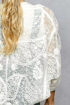 POL Open Front Crochet Cardigan with Floral Embroidery