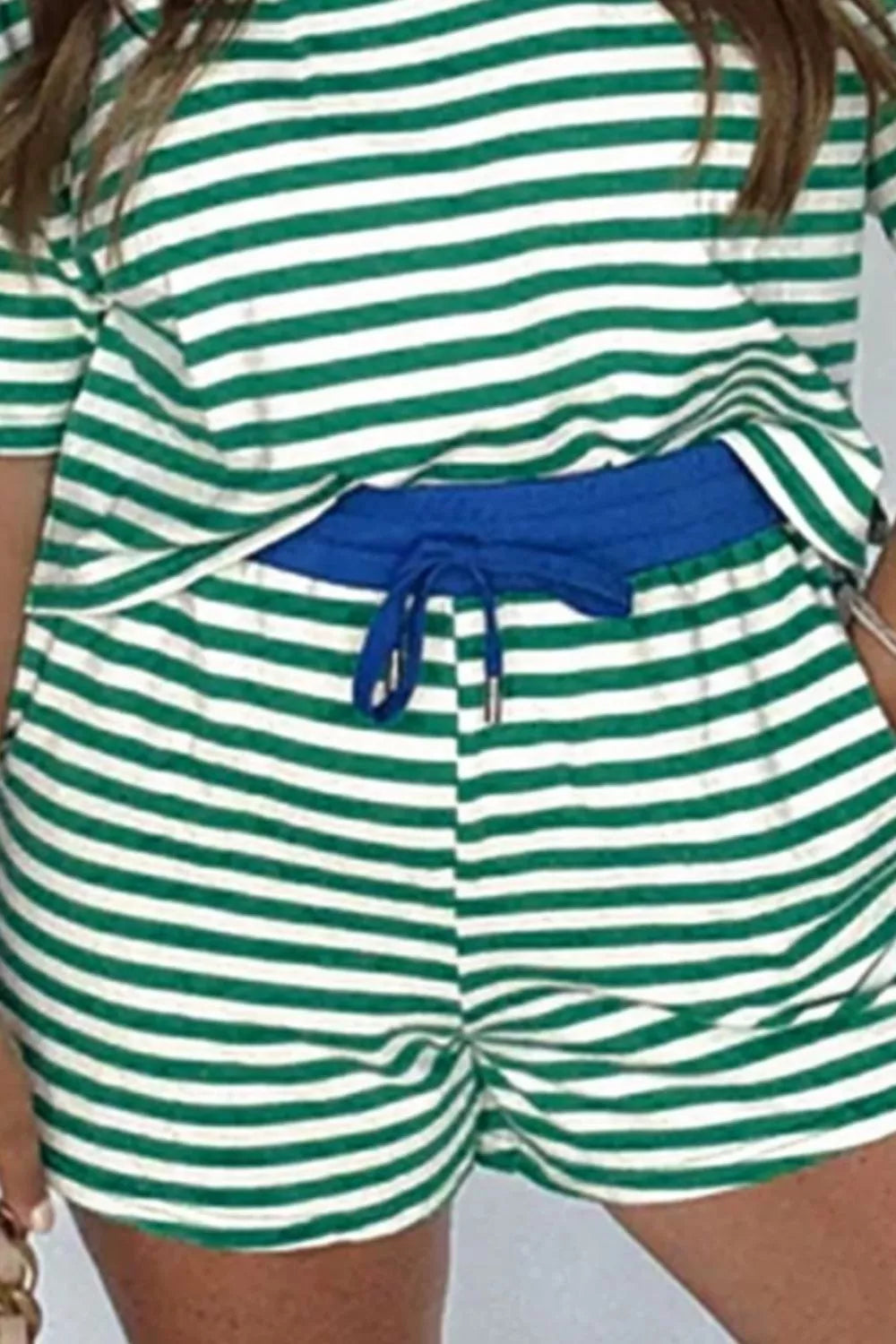 Striped Round Neck Top and Shorts Set