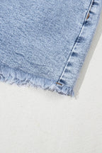 Rhinestone Light Wash Raw Hem High Waist Denim Shorts
