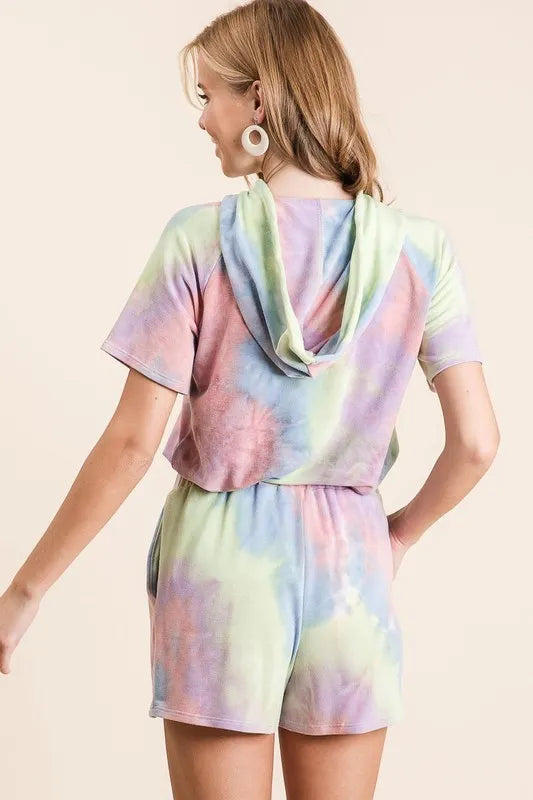 BiBi Tie Dye French Terry Casual Shorts with Twill Tape
