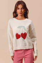 SO ME Heart Cherry Knitted Valentine Sweater Top
