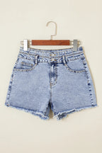 Rhinestone Light Wash Raw Hem High Waist Denim Shorts