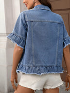 Raw Hem Button Up Denim Jacket