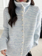 Striped Knit Button-Down Cardigan