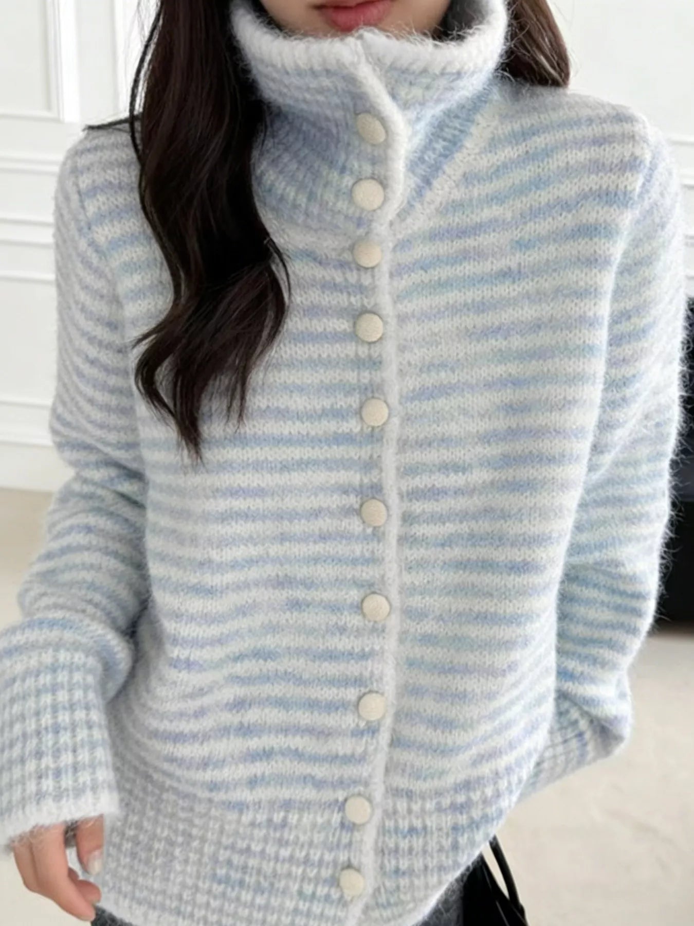 Striped Knit Button-Down Cardigan
