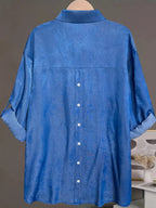 Plus Size Collared Neck Half Button Blouse