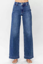 Double Button Zip Fly Straight Leg Jeans