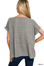 Zenana Soft Melange Hacci Short Sleeve Round Neck Top