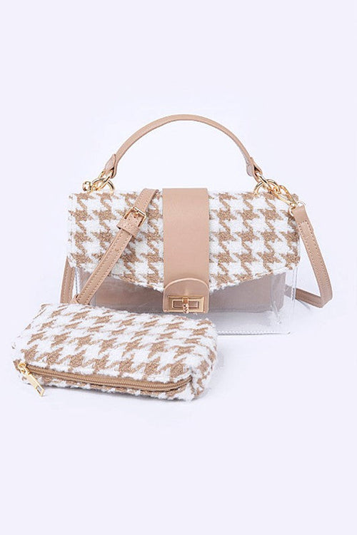 2 In 1 Houndstooth Print Clear Bag Set